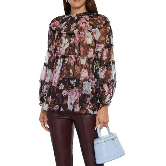 NWT O.P.T. by Anthropologie Floral Ruffle Tiered Blouse Cami Multicolors Women S - Picture 5 of 10